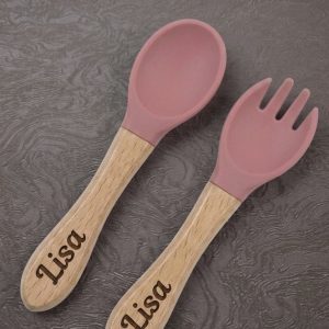 Esslernbesteck Holz mit Gravur 2 teiliges set