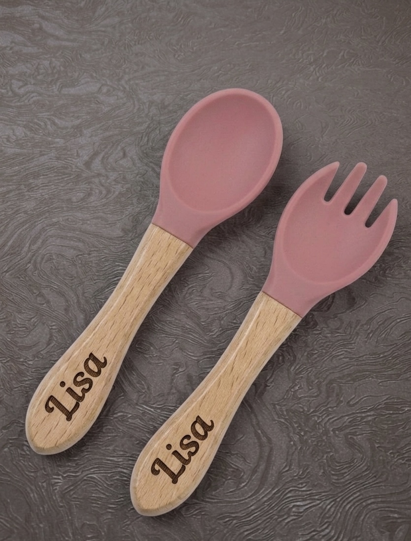 Esslernbesteck Holz mit Gravur 2 teiliges set