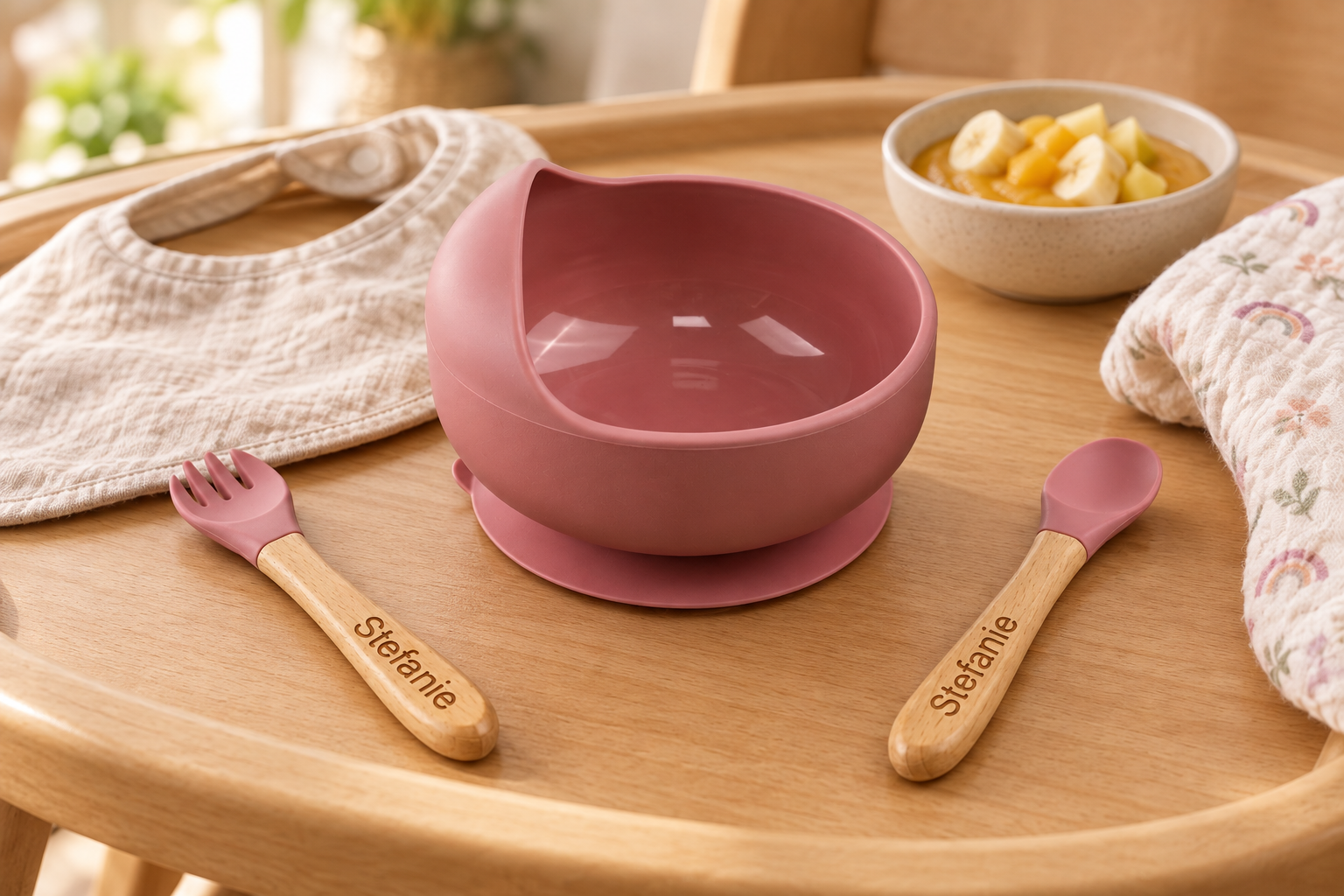 Esslernbesteck und Schüssel mit Gravur 3teiliges Set – Bild 2
