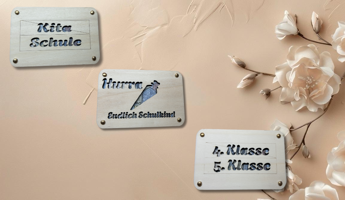Geldbriefumschlag Holz Endlich Schulkind