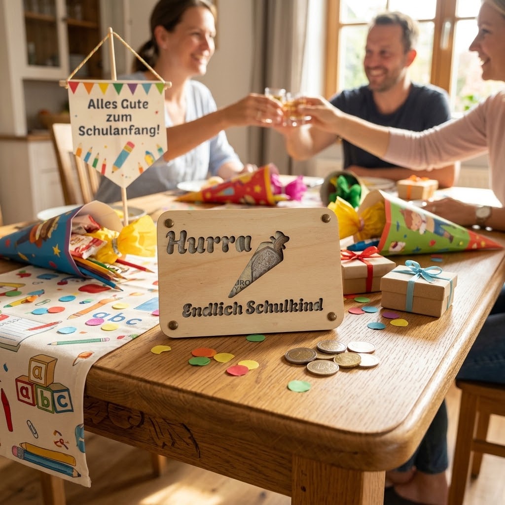 Geldbriefumschlag Holz Endlich Schulkind